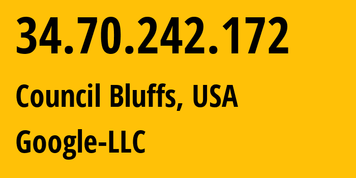 IP address 34.70.242.172 (Council Bluffs, Iowa, USA) get location, coordinates on map, ISP provider AS396982 Google-LLC // who is provider of ip address 34.70.242.172, whose IP address