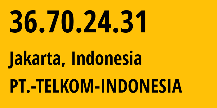 IP-адрес 36.70.24.31 (Джакарта, Jakarta, Индонезия) определить местоположение, координаты на карте, ISP провайдер AS7713 PT.-TELKOM-INDONESIA // кто провайдер айпи-адреса 36.70.24.31