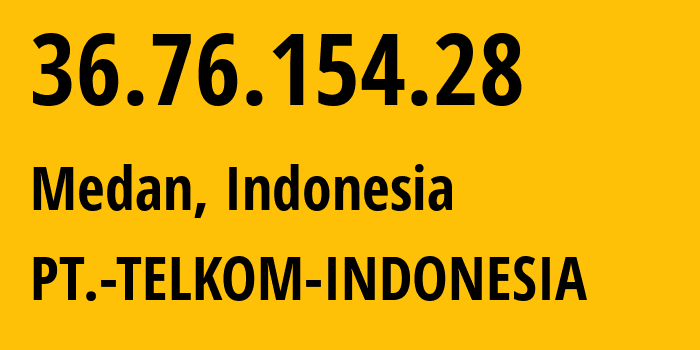 IP address 36.76.154.28 (Medan, North Sumatra, Indonesia) get location, coordinates on map, ISP provider AS7713 PT.-TELKOM-INDONESIA // who is provider of ip address 36.76.154.28, whose IP address