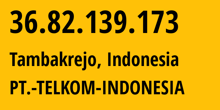 IP-адрес 36.82.139.173 (Tambakrejo, Восточная Ява, Индонезия) определить местоположение, координаты на карте, ISP провайдер AS7713 PT.-TELKOM-INDONESIA // кто провайдер айпи-адреса 36.82.139.173