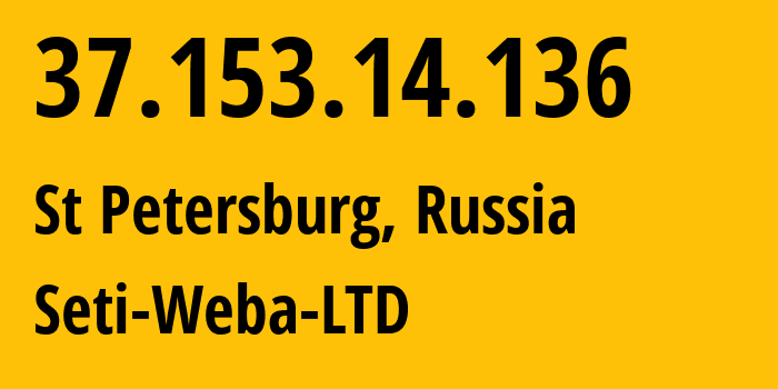 IP-адрес 37.153.14.136 (Санкт-Петербург, Санкт-Петербург, Россия) определить местоположение, координаты на карте, ISP провайдер AS196750 Seti-Weba-LTD // кто провайдер айпи-адреса 37.153.14.136