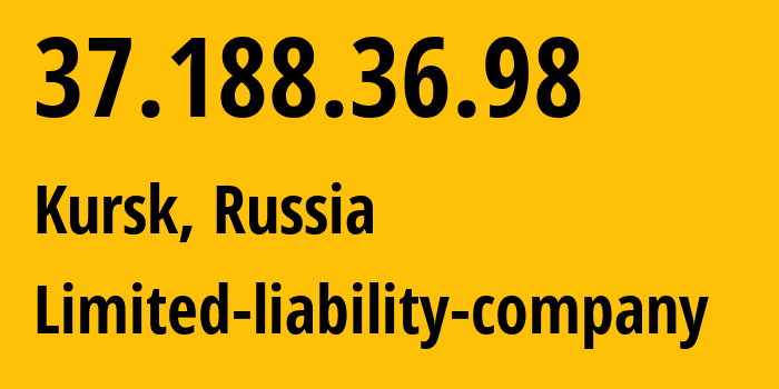 IP address 37.188.36.98 (Kursk, Kursk Oblast, Russia) get location, coordinates on map, ISP provider AS42277 Limited-liability-company // who is provider of ip address 37.188.36.98, whose IP address