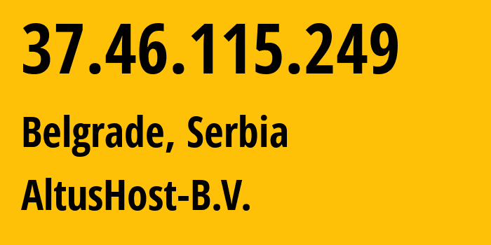 IP-адрес 37.46.115.249 (Белград, Belgrade, Сербия) определить местоположение, координаты на карте, ISP провайдер AS51430 AltusHost-B.V. // кто провайдер айпи-адреса 37.46.115.249