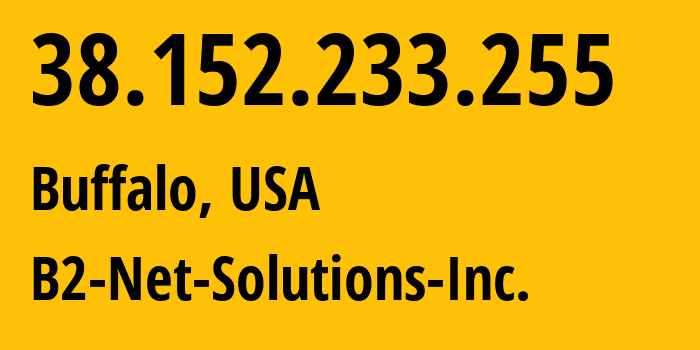 IP-адрес 38.152.233.255 (Буффало, Нью-Йорк, США) определить местоположение, координаты на карте, ISP провайдер AS55286 B2-Net-Solutions-Inc. // кто провайдер айпи-адреса 38.152.233.255