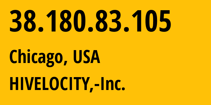 IP address 38.180.83.105 (Chicago, Illinois, USA) get location, coordinates on map, ISP provider AS29802 HIVELOCITY,-Inc. // who is provider of ip address 38.180.83.105, whose IP address