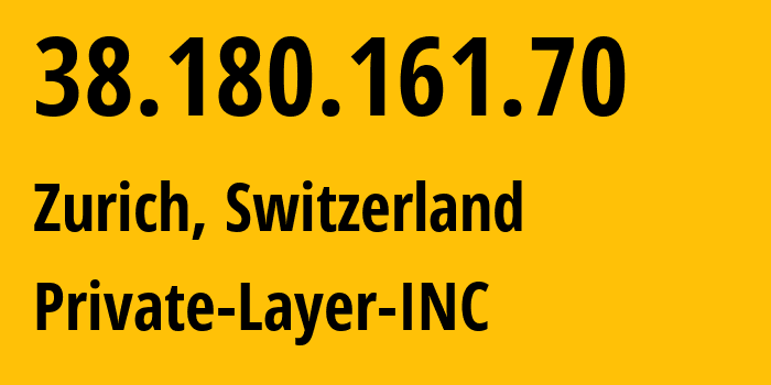 IP address 38.180.161.70 (Zurich, Zurich, Switzerland) get location, coordinates on map, ISP provider AS51852 Private-Layer-INC // who is provider of ip address 38.180.161.70, whose IP address