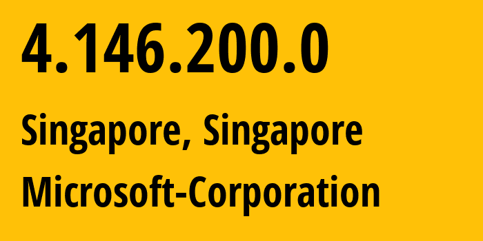 IP-адрес 4.146.200.0 (Сингапур, Central Singapore, Сингапур) определить местоположение, координаты на карте, ISP провайдер AS8075 Microsoft-Corporation // кто провайдер айпи-адреса 4.146.200.0