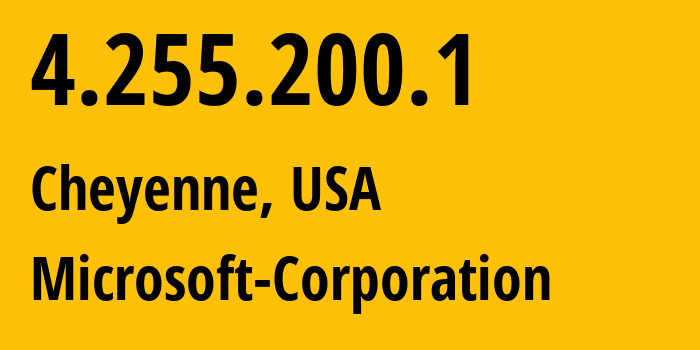 IP-адрес 4.255.200.1 (Шайенн, Вайоминг, США) определить местоположение, координаты на карте, ISP провайдер AS8075 Microsoft-Corporation // кто провайдер айпи-адреса 4.255.200.1