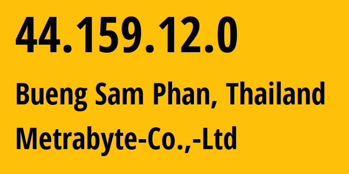 IP address 44.159.12.0 (Bueng Sam Phan, Phetchabun, Thailand) get location, coordinates on map, ISP provider AS56067 Metrabyte-Co.,-Ltd // who is provider of ip address 44.159.12.0, whose IP address