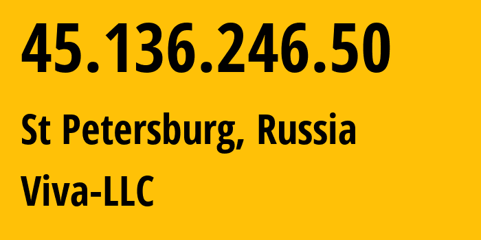 IP-адрес 45.136.246.50 (Санкт-Петербург, Санкт-Петербург, Россия) определить местоположение, координаты на карте, ISP провайдер AS57393 Viva-LLC // кто провайдер айпи-адреса 45.136.246.50