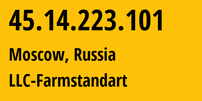 IP-адрес 45.14.223.101 (Москва, Москва, Россия) определить местоположение, координаты на карте, ISP провайдер AS216203 LLC-Farmstandart // кто провайдер айпи-адреса 45.14.223.101