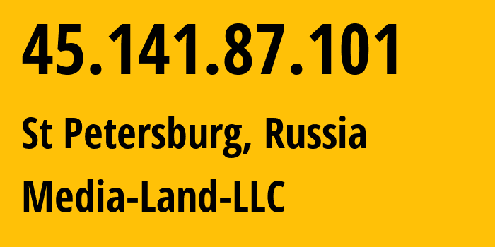 IP-адрес 45.141.87.101 (Санкт-Петербург, Санкт-Петербург, Россия) определить местоположение, координаты на карте, ISP провайдер AS206728 Media-Land-LLC // кто провайдер айпи-адреса 45.141.87.101