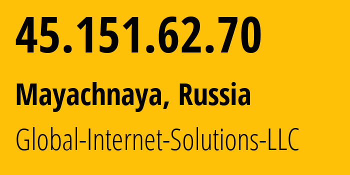 IP address 45.151.62.70 (Mayachnaya, Orenburg Oblast, Russia) get location, coordinates on map, ISP provider AS207713 Global-Internet-Solutions-LLC // who is provider of ip address 45.151.62.70, whose IP address