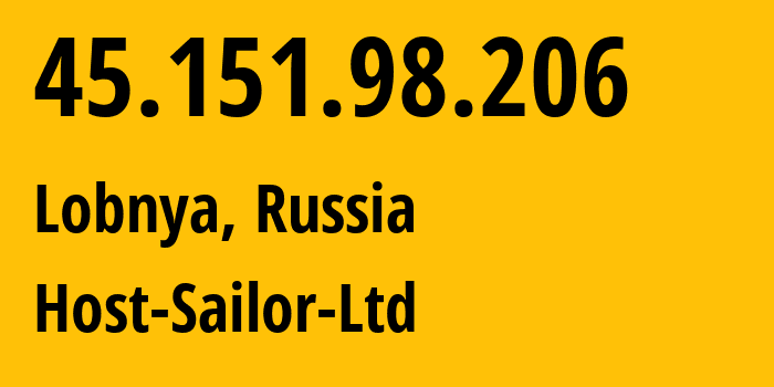 IP-адрес 45.151.98.206 (Лобня, Московская область, Россия) определить местоположение, координаты на карте, ISP провайдер AS60117 Host-Sailor-Ltd // кто провайдер айпи-адреса 45.151.98.206