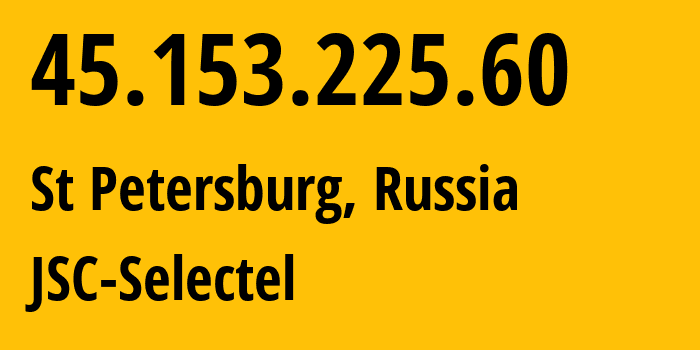 IP address 45.153.225.60 (St Petersburg, St.-Petersburg, Russia) get location, coordinates on map, ISP provider AS49505 JSC-Selectel // who is provider of ip address 45.153.225.60, whose IP address