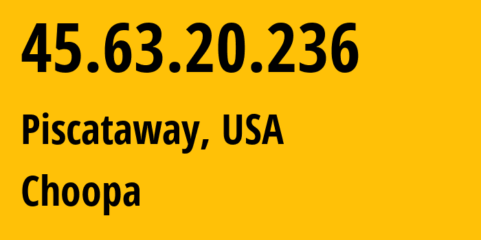 IP-адрес 45.63.20.236 (Piscataway, Нью-Джерси, США) определить местоположение, координаты на карте, ISP провайдер AS20473 Choopa // кто провайдер айпи-адреса 45.63.20.236