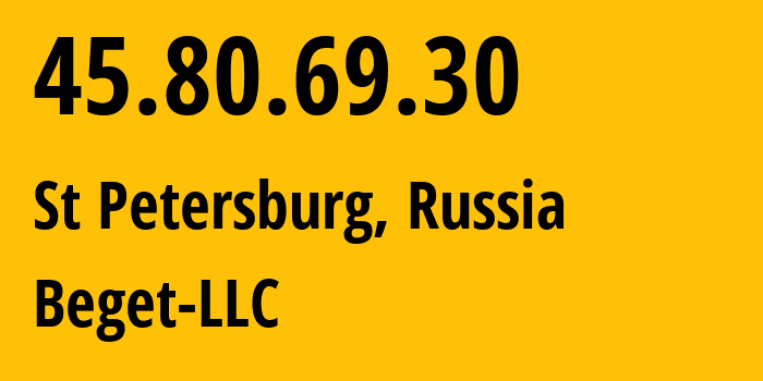 IP-адрес 45.80.69.30 (Санкт-Петербург, Санкт-Петербург, Россия) определить местоположение, координаты на карте, ISP провайдер AS198610 Beget-LLC // кто провайдер айпи-адреса 45.80.69.30