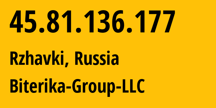 IP-адрес 45.81.136.177 (Ржавки, Московская область, Россия) определить местоположение, координаты на карте, ISP провайдер AS35048 Biterika-Group-LLC // кто провайдер айпи-адреса 45.81.136.177