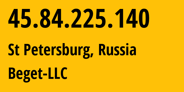 IP-адрес 45.84.225.140 (Санкт-Петербург, Санкт-Петербург, Россия) определить местоположение, координаты на карте, ISP провайдер AS198610 Beget-LLC // кто провайдер айпи-адреса 45.84.225.140