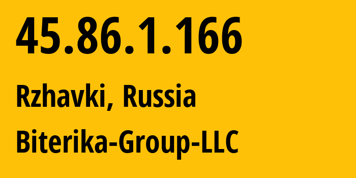 IP address 45.86.1.166 (Rzhavki, Moscow Oblast, Russia) get location, coordinates on map, ISP provider AS35048 Biterika-Group-LLC // who is provider of ip address 45.86.1.166, whose IP address
