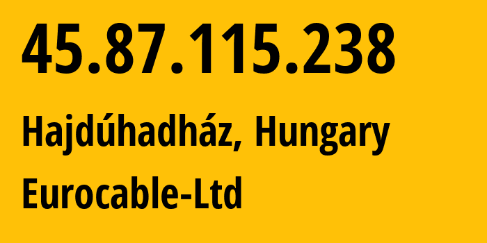 IP-адрес 45.87.115.238 (Hajdúhadház, Хайду-Бихар, Венгрия) определить местоположение, координаты на карте, ISP провайдер AS208708 Eurocable-Ltd // кто провайдер айпи-адреса 45.87.115.238