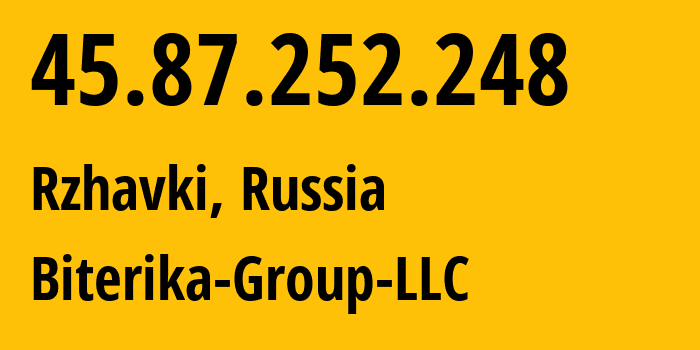 IP-адрес 45.87.252.248 (Ржавки, Московская область, Россия) определить местоположение, координаты на карте, ISP провайдер AS35048 Biterika-Group-LLC // кто провайдер айпи-адреса 45.87.252.248