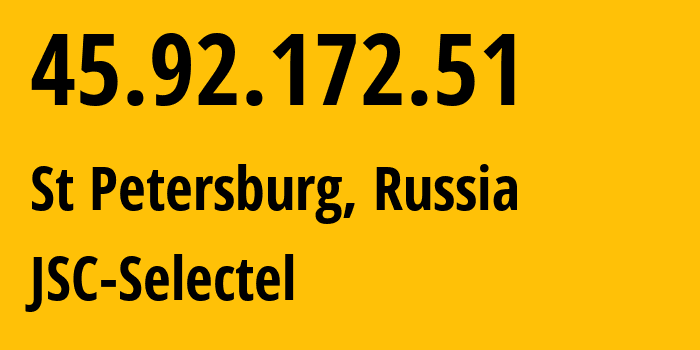 IP address 45.92.172.51 (St Petersburg, St.-Petersburg, Russia) get location, coordinates on map, ISP provider AS49505 JSC-Selectel // who is provider of ip address 45.92.172.51, whose IP address