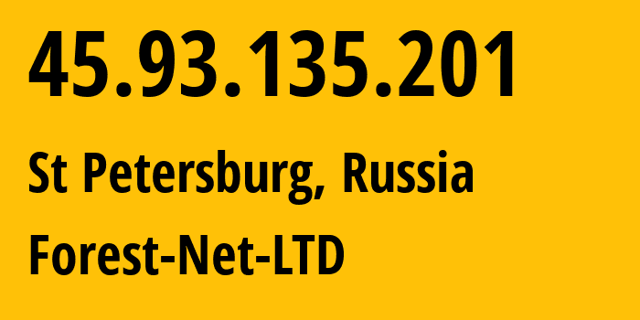 IP address 45.93.135.201 (St Petersburg, St.-Petersburg, Russia) get location, coordinates on map, ISP provider AS62241 Forest-Net-LTD // who is provider of ip address 45.93.135.201, whose IP address