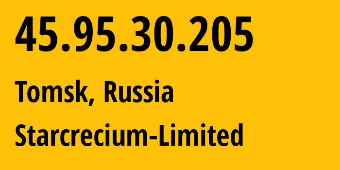 IP-адрес 45.95.30.205 (Томск, Томская Область, Россия) определить местоположение, координаты на карте, ISP провайдер AS0 Starcrecium-Limited // кто провайдер айпи-адреса 45.95.30.205