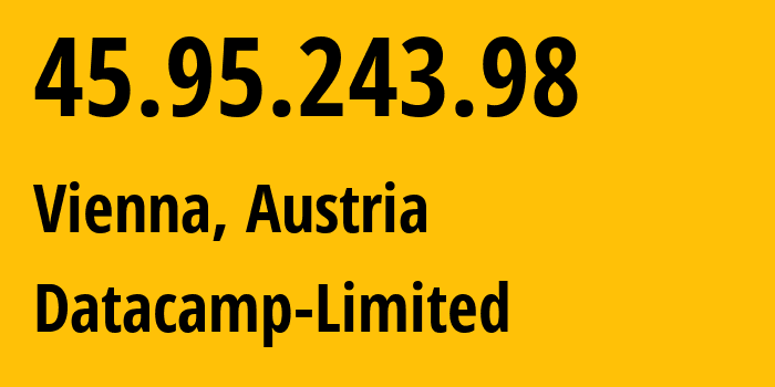 IP-адрес 45.95.243.98 (Вена, Вена, Австрия) определить местоположение, координаты на карте, ISP провайдер AS212238 Datacamp-Limited // кто провайдер айпи-адреса 45.95.243.98