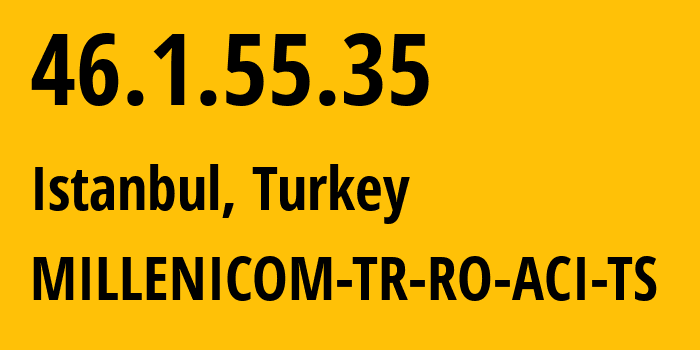 IP-адрес 46.1.55.35 (Стамбул, Стамбул, Турция) определить местоположение, координаты на карте, ISP провайдер AS34296 Millenicom-Telekomunikasyon-Hizmetleri-Anonim-Sirketi // кто провайдер айпи-адреса 46.1.55.35