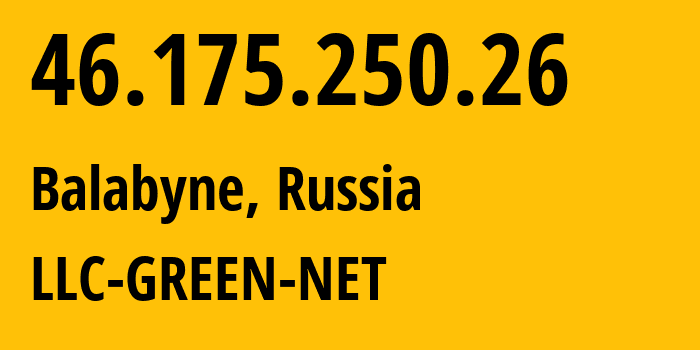 IP address 46.175.250.26 (Balabyne, Zaporizkaya oblast, Russia) get location, coordinates on map, ISP provider AS0 LLC-GREEN-NET // who is provider of ip address 46.175.250.26, whose IP address