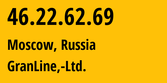 IP address 46.22.62.69 (Moscow, Moscow, Russia) get location, coordinates on map, ISP provider AS203806 GranLine,-Ltd. // who is provider of ip address 46.22.62.69, whose IP address