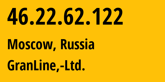 IP address 46.22.62.122 (Moscow, Moscow, Russia) get location, coordinates on map, ISP provider AS203806 GranLine,-Ltd. // who is provider of ip address 46.22.62.122, whose IP address