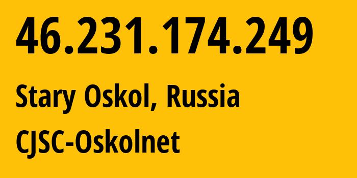 IP-адрес 46.231.174.249 (Старый Оскол, Белгородская Область, Россия) определить местоположение, координаты на карте, ISP провайдер AS48475 CJSC-Oskolnet // кто провайдер айпи-адреса 46.231.174.249