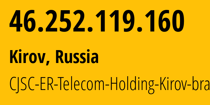 IP address 46.252.119.160 (Kirov, Kaluga Oblast, Russia) get location, coordinates on map, ISP provider AS41727 CJSC-ER-Telecom-Holding-Kirov-branch // who is provider of ip address 46.252.119.160, whose IP address