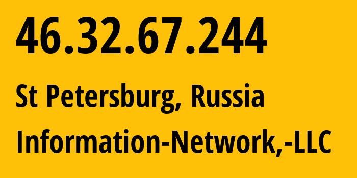 IP address 46.32.67.244 (St Petersburg, St.-Petersburg, Russia) get location, coordinates on map, ISP provider AS48416 Information-Network,-LLC // who is provider of ip address 46.32.67.244, whose IP address