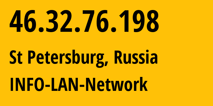 IP address 46.32.76.198 (St Petersburg, St.-Petersburg, Russia) get location, coordinates on map, ISP provider AS48416 INFO-LAN-Network // who is provider of ip address 46.32.76.198, whose IP address