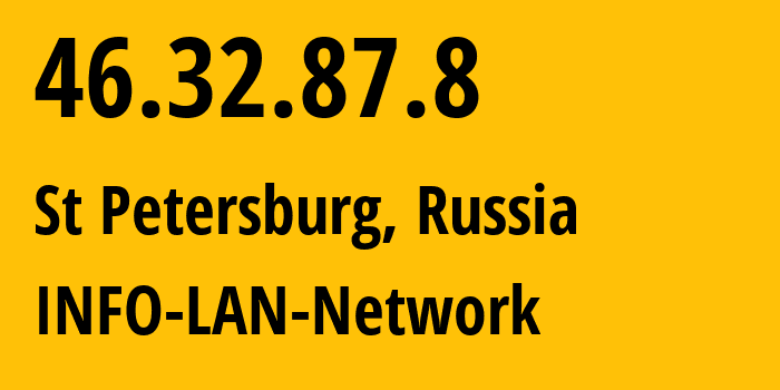 IP address 46.32.87.8 (St Petersburg, St.-Petersburg, Russia) get location, coordinates on map, ISP provider AS48416 INFO-LAN-Network // who is provider of ip address 46.32.87.8, whose IP address