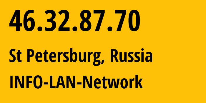 IP address 46.32.87.70 (St Petersburg, St.-Petersburg, Russia) get location, coordinates on map, ISP provider AS48416 INFO-LAN-Network // who is provider of ip address 46.32.87.70, whose IP address