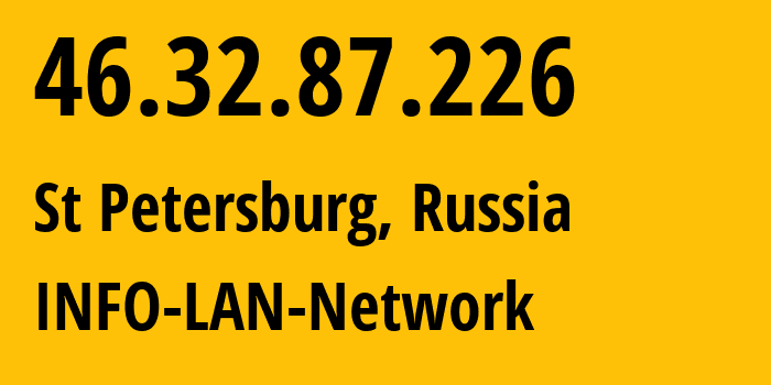 IP address 46.32.87.226 (St Petersburg, St.-Petersburg, Russia) get location, coordinates on map, ISP provider AS48416 INFO-LAN-Network // who is provider of ip address 46.32.87.226, whose IP address