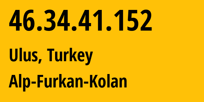 IP address 46.34.41.152 (Ulus, Bartın, Turkey) get location, coordinates on map, ISP provider AS215620 Alp-Furkan-Kolan // who is provider of ip address 46.34.41.152, whose IP address