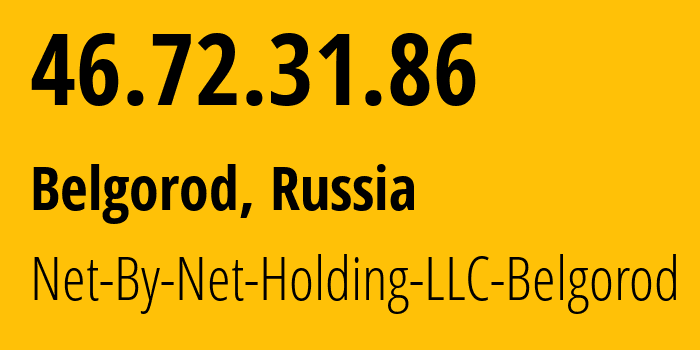 IP address 46.72.31.86 (Belgorod, Belgorod Oblast, Russia) get location, coordinates on map, ISP provider AS12714 Net-By-Net-Holding-LLC-Belgorod // who is provider of ip address 46.72.31.86, whose IP address