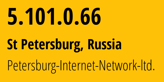 IP address 5.101.0.66 (St Petersburg, St.-Petersburg, Russia) get location, coordinates on map, ISP provider AS34665 Petersburg-Internet-Network-ltd. // who is provider of ip address 5.101.0.66, whose IP address