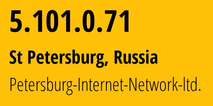 IP address 5.101.0.71 (St Petersburg, St.-Petersburg, Russia) get location, coordinates on map, ISP provider AS34665 Petersburg-Internet-Network-ltd. // who is provider of ip address 5.101.0.71, whose IP address