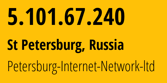 IP-адрес 5.101.67.240 (Санкт-Петербург, Санкт-Петербург, Россия) определить местоположение, координаты на карте, ISP провайдер AS34665 Petersburg-Internet-Network-ltd // кто провайдер айпи-адреса 5.101.67.240