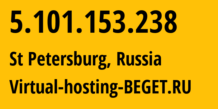 IP address 5.101.153.238 (St Petersburg, St.-Petersburg, Russia) get location, coordinates on map, ISP provider AS198610 Virtual-hosting-BEGET.RU // who is provider of ip address 5.101.153.238, whose IP address