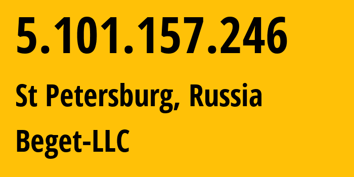 IP-адрес 5.101.157.246 (Санкт-Петербург, Санкт-Петербург, Россия) определить местоположение, координаты на карте, ISP провайдер AS198610 Beget-LLC // кто провайдер айпи-адреса 5.101.157.246