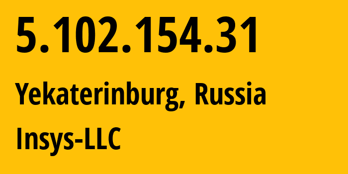 IP address 5.102.154.31 (Yekaterinburg, Sverdlovsk Oblast, Russia) get location, coordinates on map, ISP provider AS28890 Insys-LLC // who is provider of ip address 5.102.154.31, whose IP address