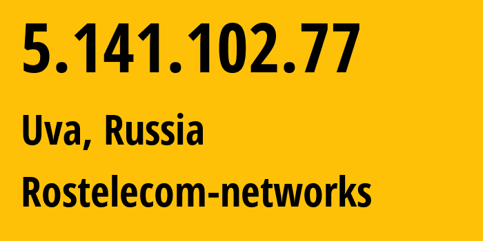 IP-адрес 5.141.102.77 (Ува, Удмуртия, Россия) определить местоположение, координаты на карте, ISP провайдер AS12389 Rostelecom-networks // кто провайдер айпи-адреса 5.141.102.77